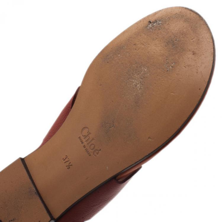 Pre Owned Chloe Brown Leather Toe Ring Sandals Size 37