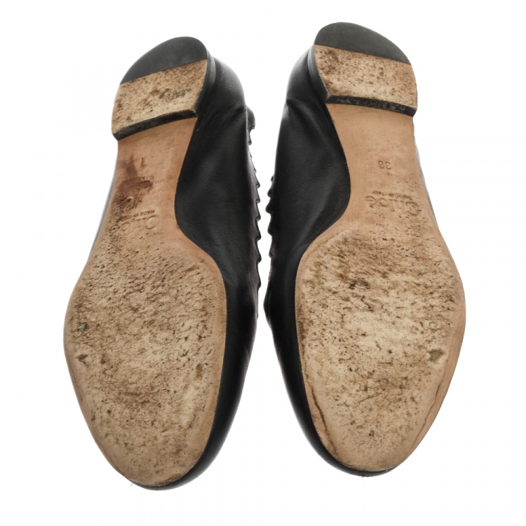 Pre Owned Chloé Black Leather Lauren Scalloped Ballet Flats Size 36