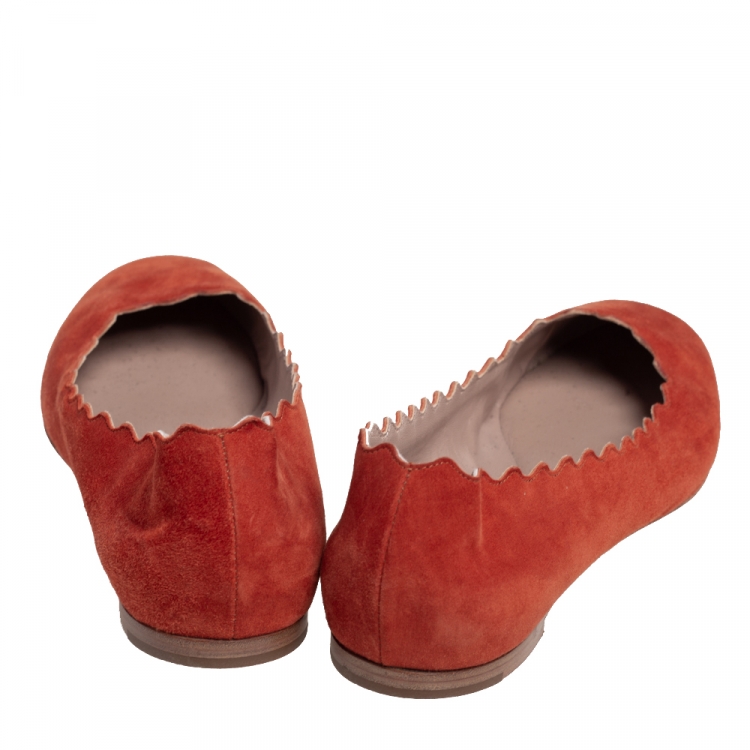Pre Owned Chloé  Dark Orange Suede Lauren Scalloped Ballet Flats Size 39.5