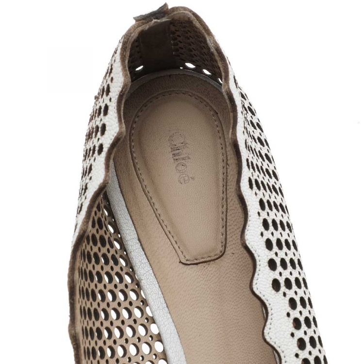 Pre Owned Chloe White Laser Cut Leather Ballet Flats Size 40