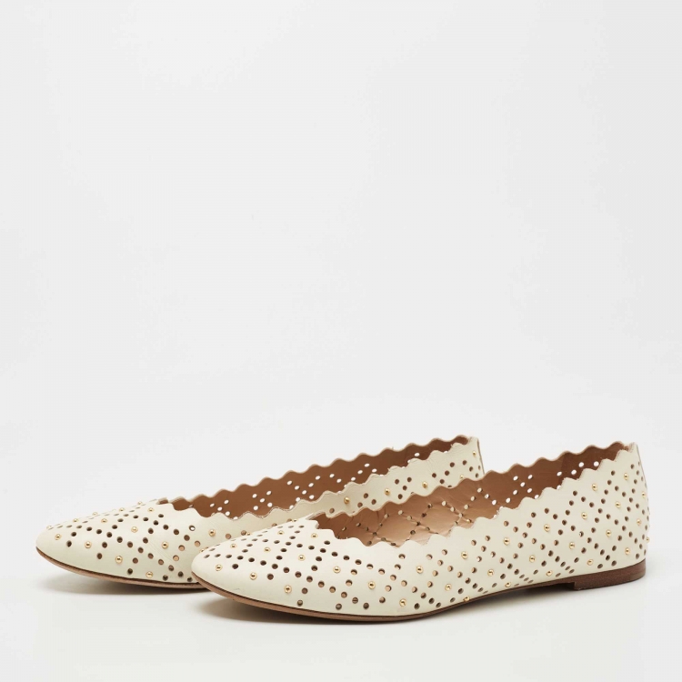 Chloe Off White Scalloped Leather Laser Cut and Studded