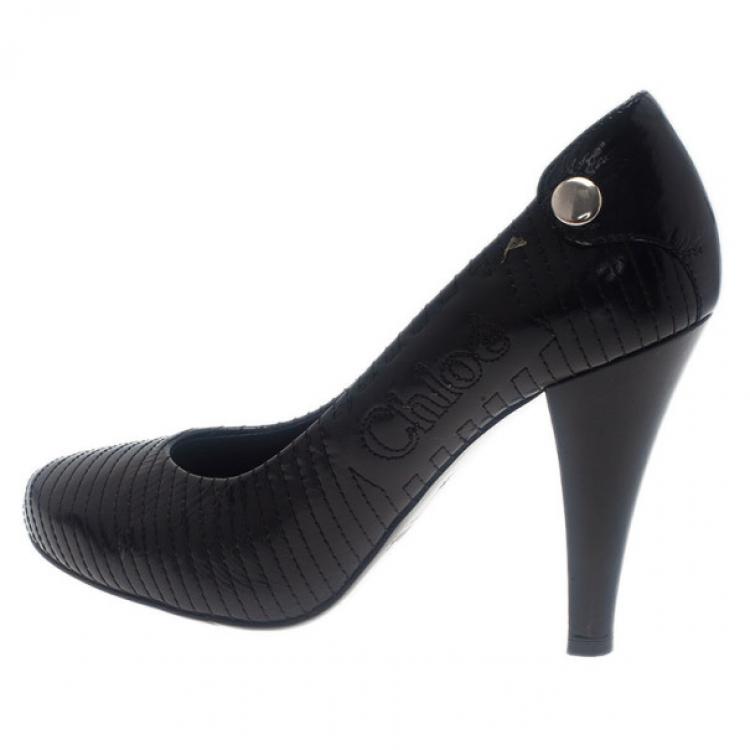Pre Owned Chloe Black Patent Stitched Pumps Size 39