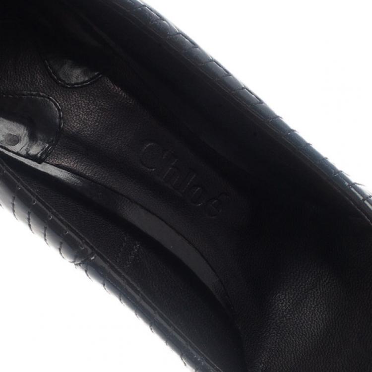 Pre Owned Chloe Black Patent Stitched Pumps Size 39