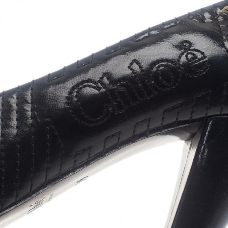 Pre Owned Chloe Black Patent Stitched Pumps Size 39