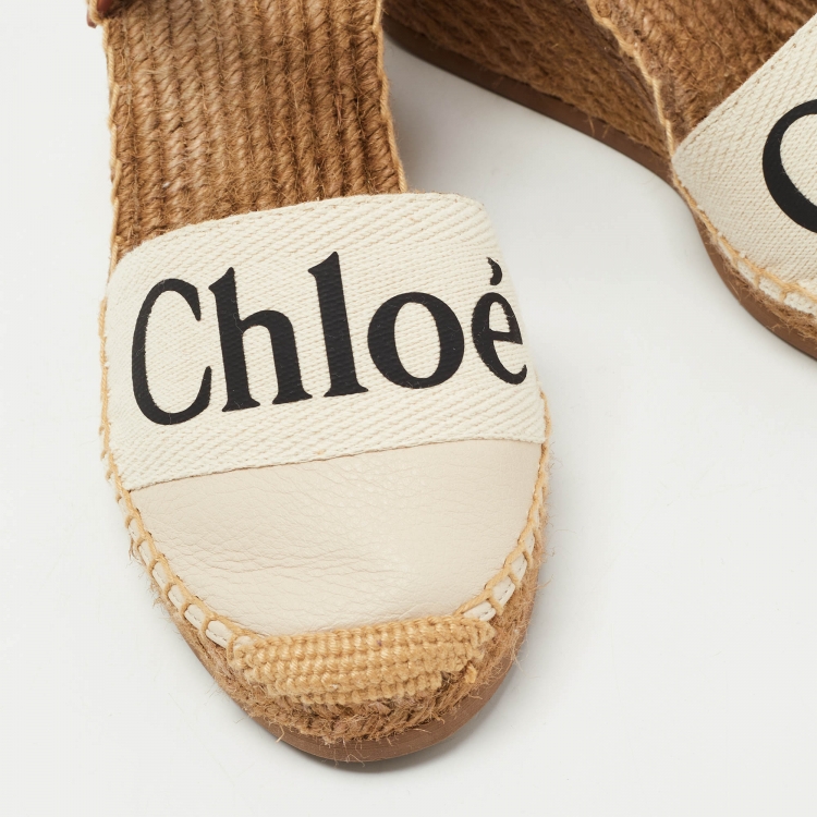 Pre Owned Chloe Brown/Cream Leather Wedge Sandals Size 38 
