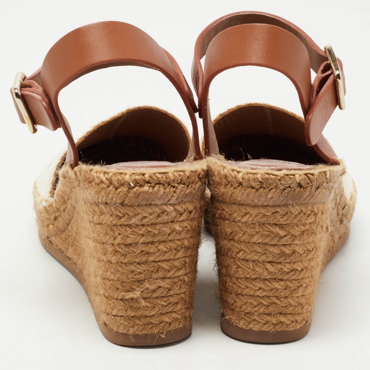 Pre Owned Chloe Brown/Cream Leather Wedge Sandals Size 38 