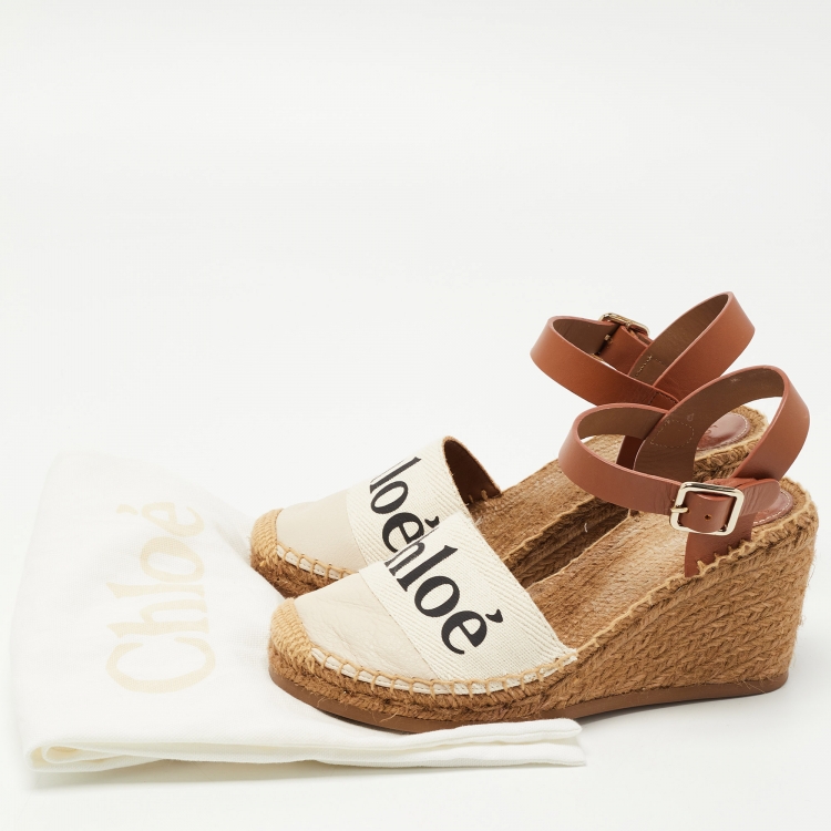 Pre Owned Chloe Brown/Cream Leather Wedge Sandals Size 38 