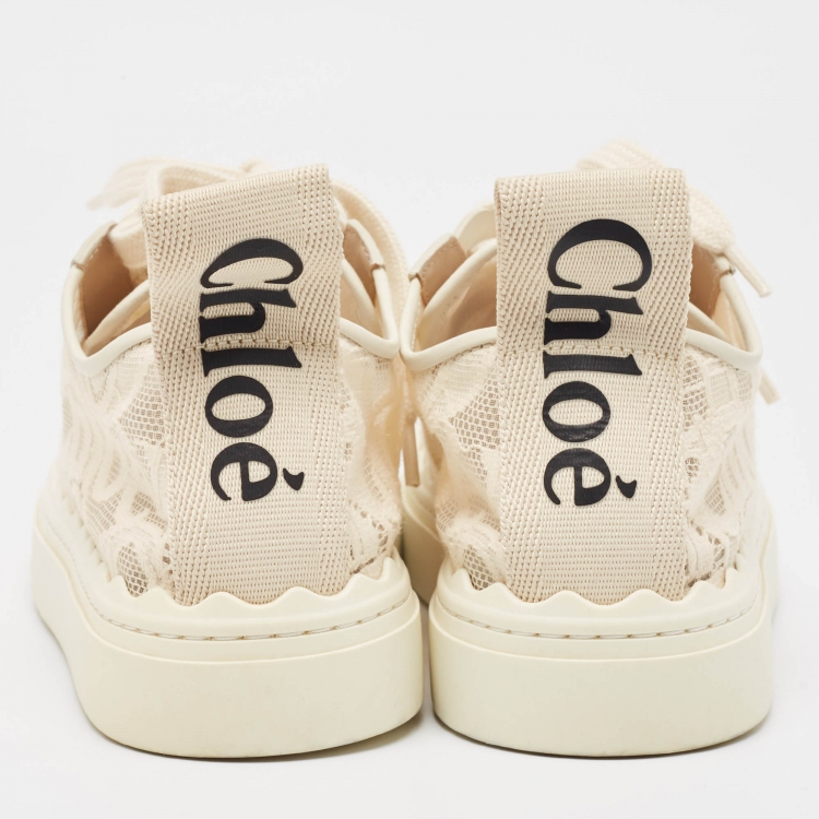 Pre Owned Chloe Light Beige Lace and Leather Lauren Sneakers Size 39
