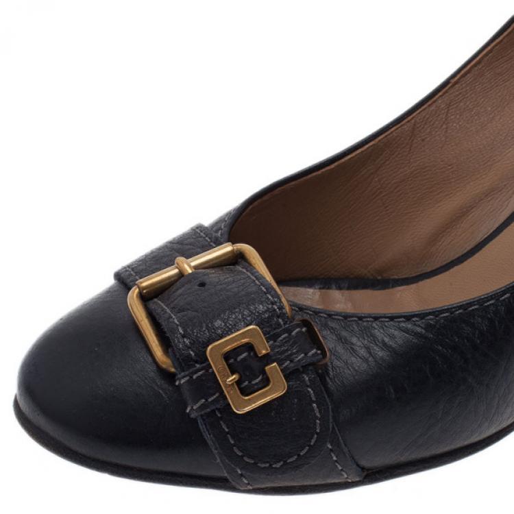 Pre Owned Chloe Black Leather Buckle Pumps Size 38
