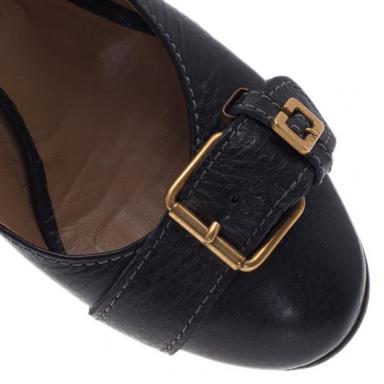 Pre Owned Chloe Black Leather Buckle Pumps Size 38