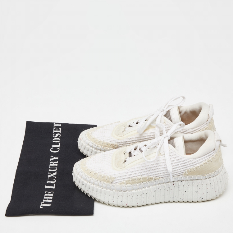 Pre Owned Chloe White Mesh and Suede Nama Low Top Sneakers Size 39