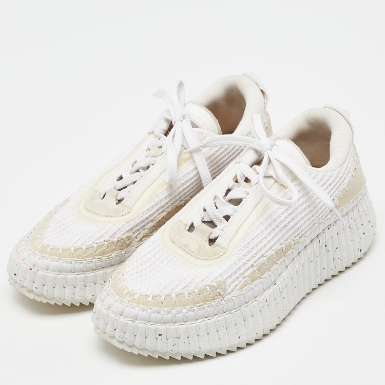 Chloe White Mesh and Suede Nama Low Top Sneakers Size 39