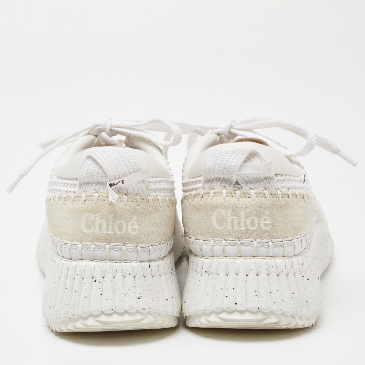 Pre Owned Chloe White Mesh and Suede Nama Low Top Sneakers Size 39