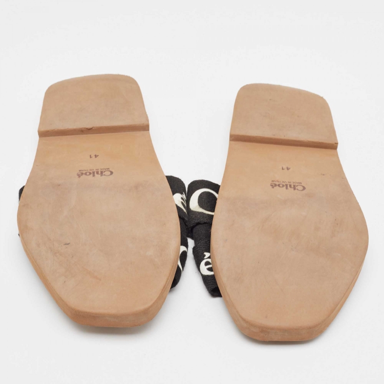 Pre Owned Chloe Black Logo Print Canvas Woody Flat Slides Size 41