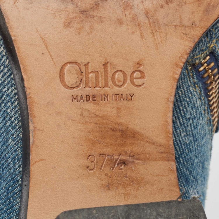 Pre Owned Chloe Blue Denim Embroidered Western Boots Size 37.5