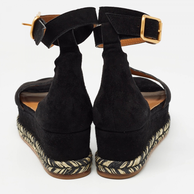 Pre Owned Chloe Black Suede Lauren Espadrille Wedge Sandals Size 39