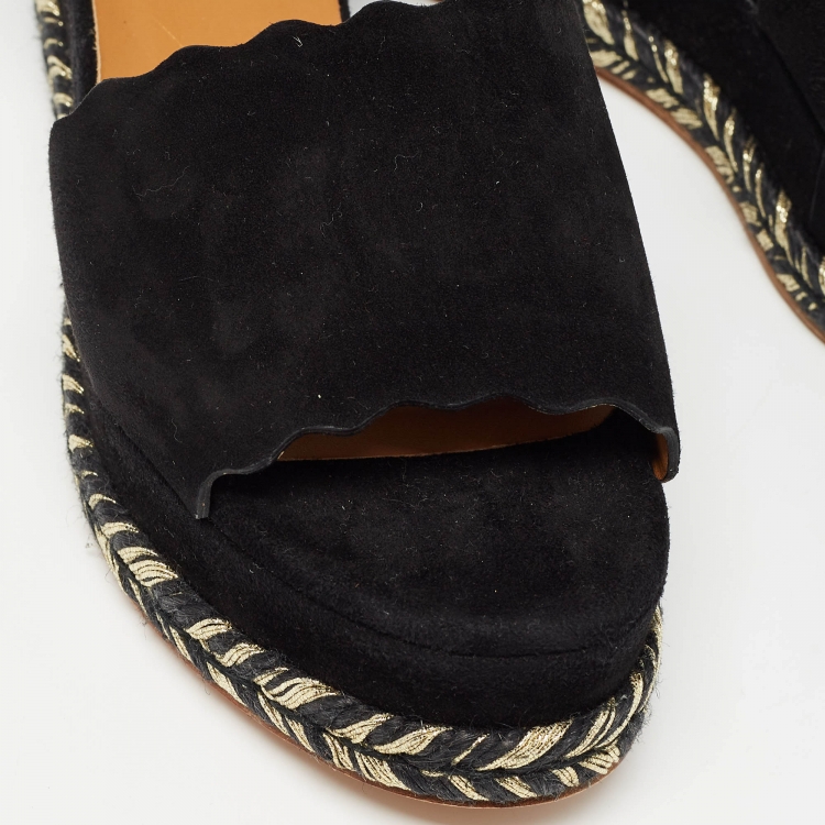 Pre Owned Chloe Black Suede Lauren Espadrille Wedge Sandals Size 39