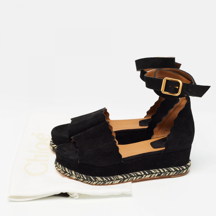 Pre Owned Chloe Black Suede Lauren Espadrille Wedge Sandals Size 39