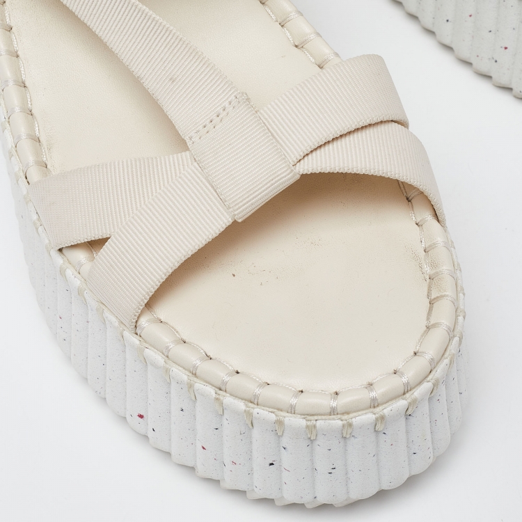 Pre Owned Chloe White Nylon Nama Platform Velcro Ankle Strap Sandals Size 39