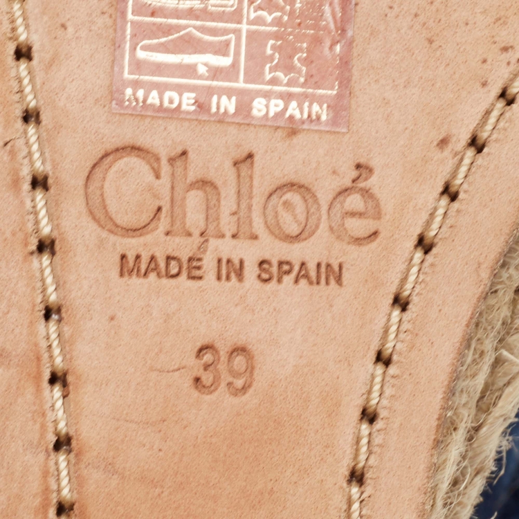 Pre Owned Chloe Navy Blue/Brown Denim and Suede Espadrille Wedge Ankle Strap Sandals Size 39