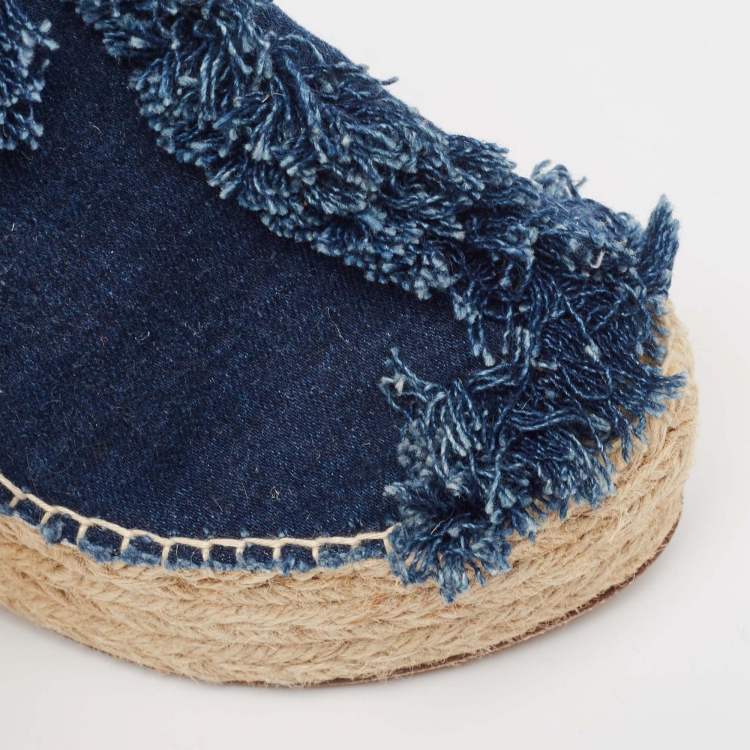 Pre Owned Chloe Navy Blue/Brown Denim and Suede Espadrille Wedge Ankle Strap Sandals Size 39