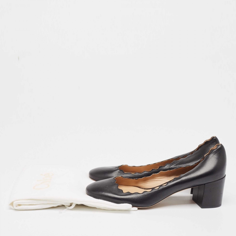 Pre Owned Chloe Black Scalloped Leather Lauren Pumps Size 37.5