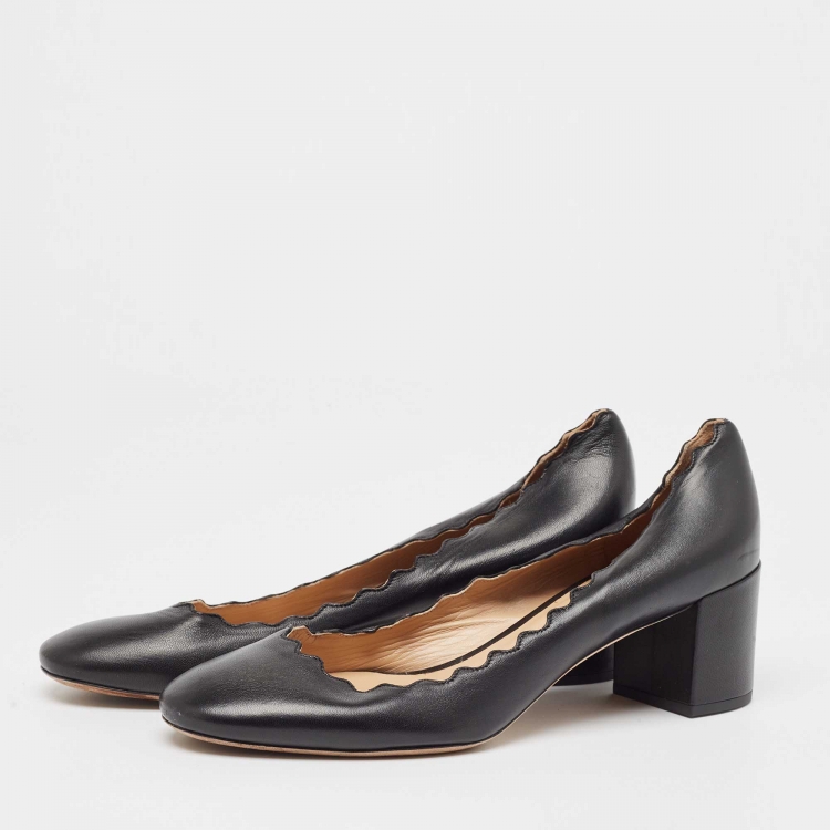 Pre Owned Chloe Black Scalloped Leather Lauren Pumps Size 37.5