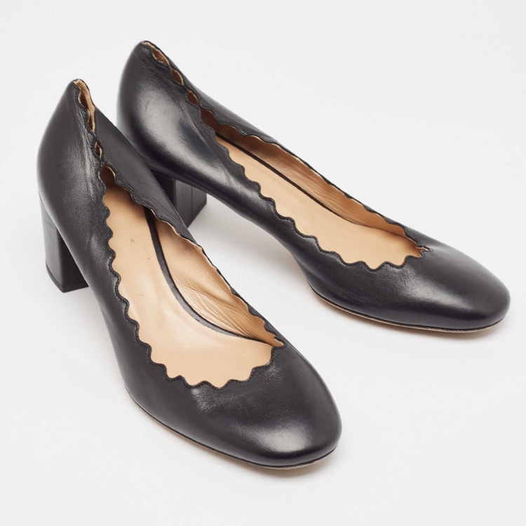 Pre Owned Chloe Black Scalloped Leather Lauren Pumps Size 37.5
