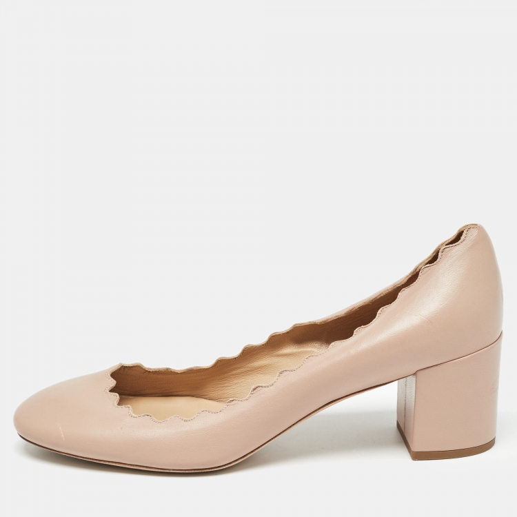 Pre Owned Chloe Pink Scalloped Leather Lauren Pumps Size 37.5