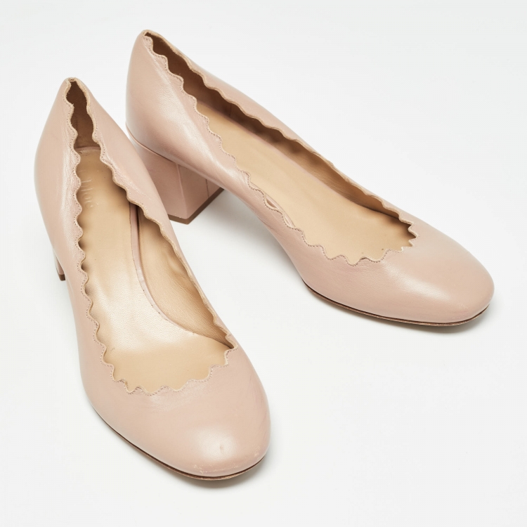 Pre Owned Chloe Pink Scalloped Leather Lauren Pumps Size 37.5