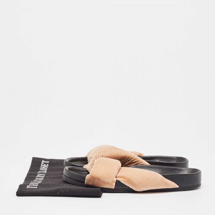 Pre Owned Chloe Beige Velvet Knotted Slip On Slides Size 39