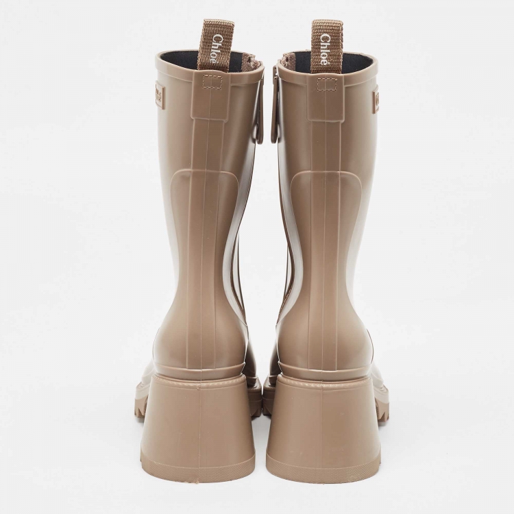 Pre Owned Chloe Beige Rubber Mid Calf Rain Boots Size 37