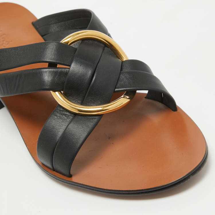 Pre Owned Chloé Black/Brown Leather Rony Slides Sandals Size 40