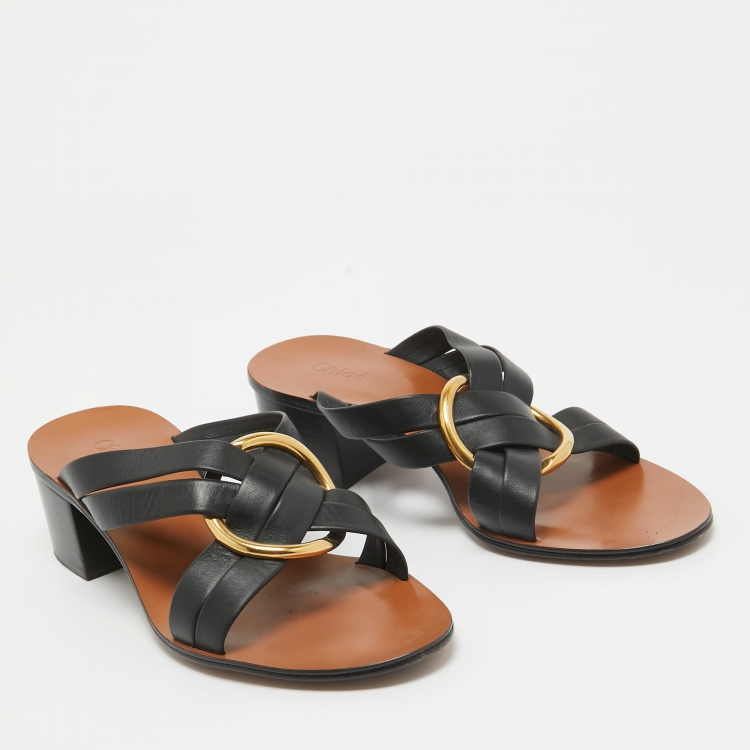 Pre Owned Chloé Black/Brown Leather Rony Slides Sandals Size 40