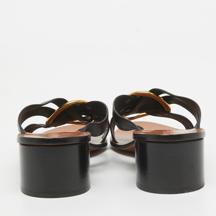 Pre Owned Chloé Black/Brown Leather Rony Slides Sandals Size 40