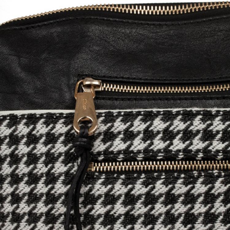 Pre Owned Chloe Angie Black Large Houndstooth Pouch