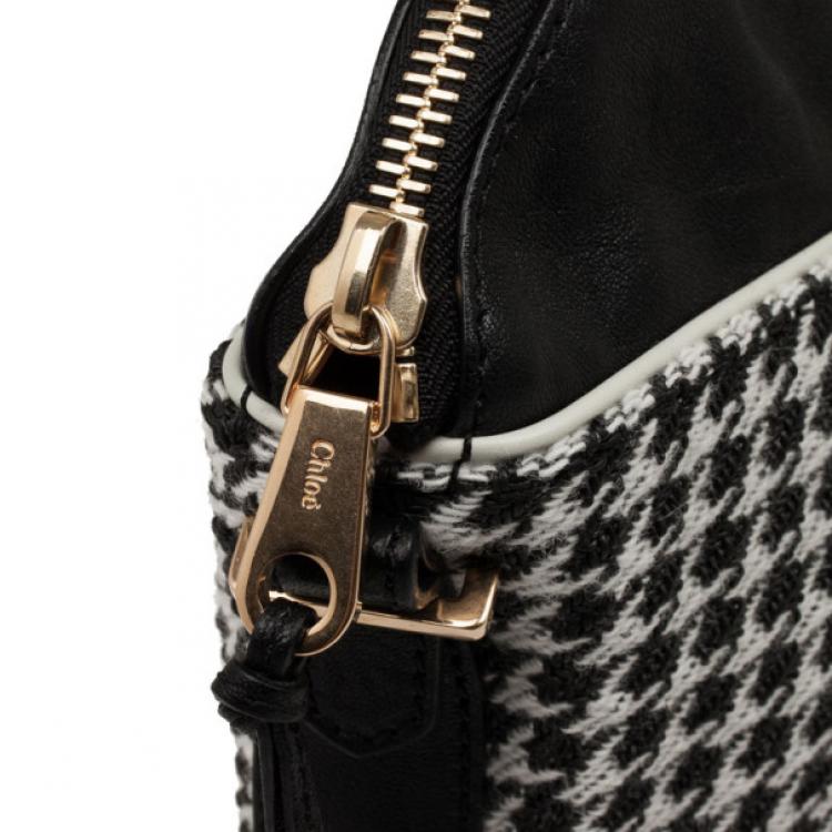 Pre Owned Chloe Angie Black Large Houndstooth Pouch