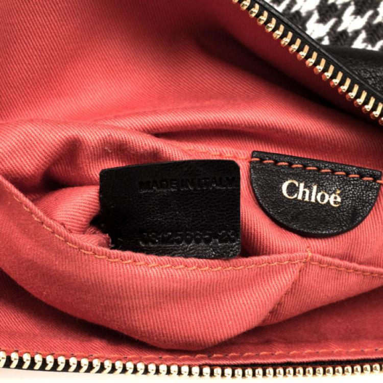 Pre Owned Chloe Angie Black Large Houndstooth Pouch