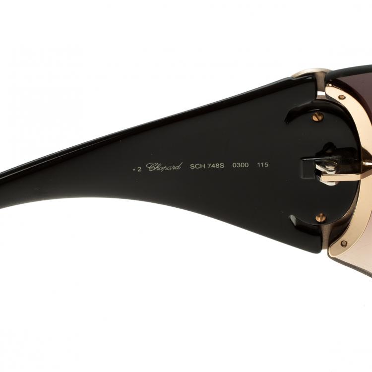 Pre Owned Chopard Dark Brown and Gold SCH 748S Shield Sunglasses