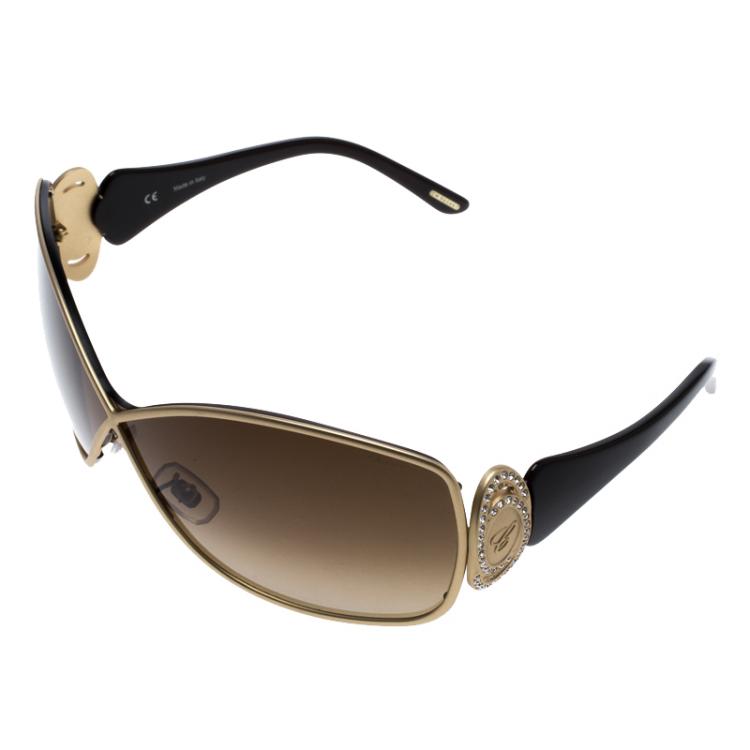 Pre Owned Chopard Brown/Gold SCH802S Crystal Embellished Oversized Sunglasses