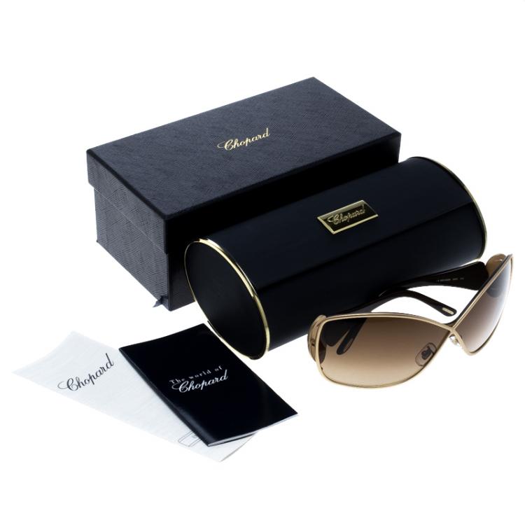 Pre Owned Chopard Brown/Gold SCH802S Crystal Embellished Oversized Sunglasses