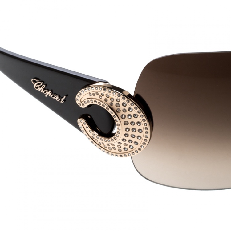Pre Owned Chopard Brown Gradient SCH939S Crystal Embellished Shield Sunglasses