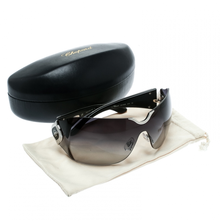 Pre Owned Chopard Black/Black Gradient SCH 883S Crystal Embellished Shield Sunglasses