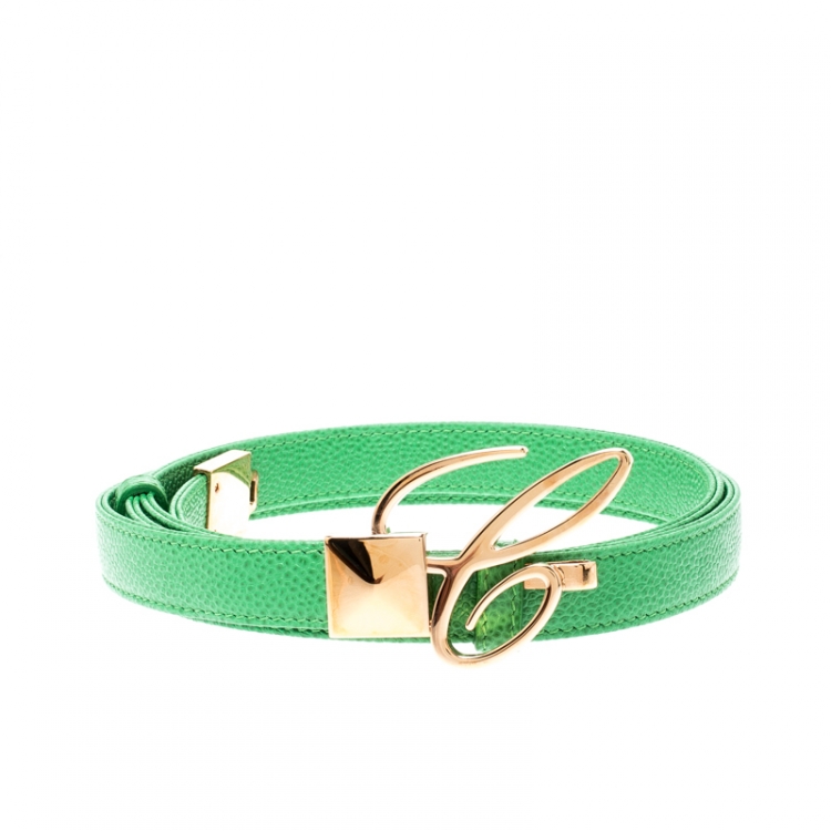 Pre Owned Chopard Green Leather Miss Happy Belt 105CM