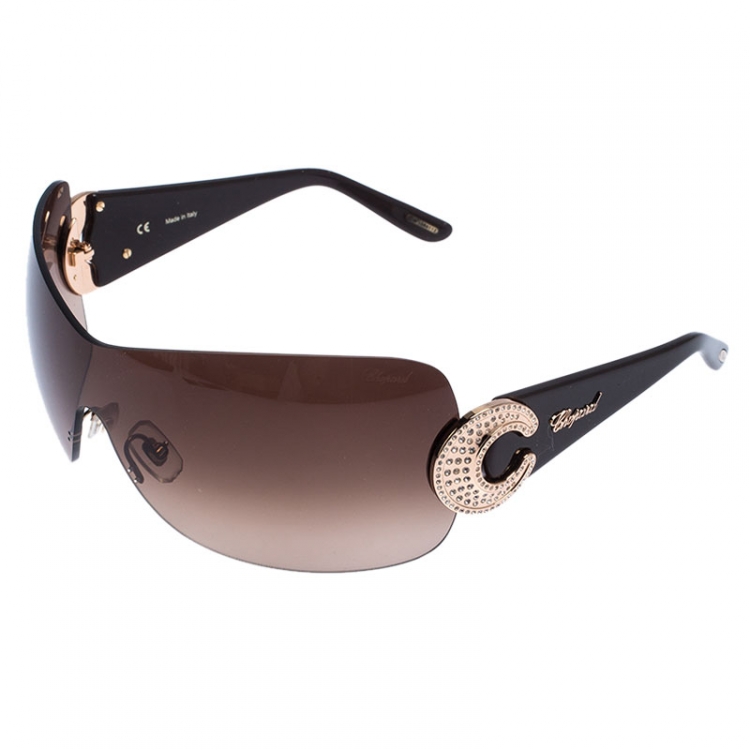 Pre Owned Chopard Brown SCH 939 S Crystal Embellished Gradient Shield Sunglasses