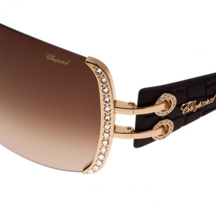 Pre Owned Chopard Black and Gold SCH935S Shield Sunglasses