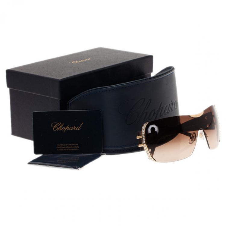 Pre Owned Chopard Black and Gold SCH935S Shield Sunglasses