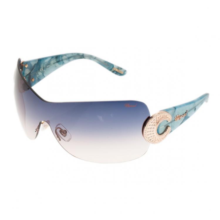 Pre Owned Chopard Blue SCH939S Shield Sunglasses