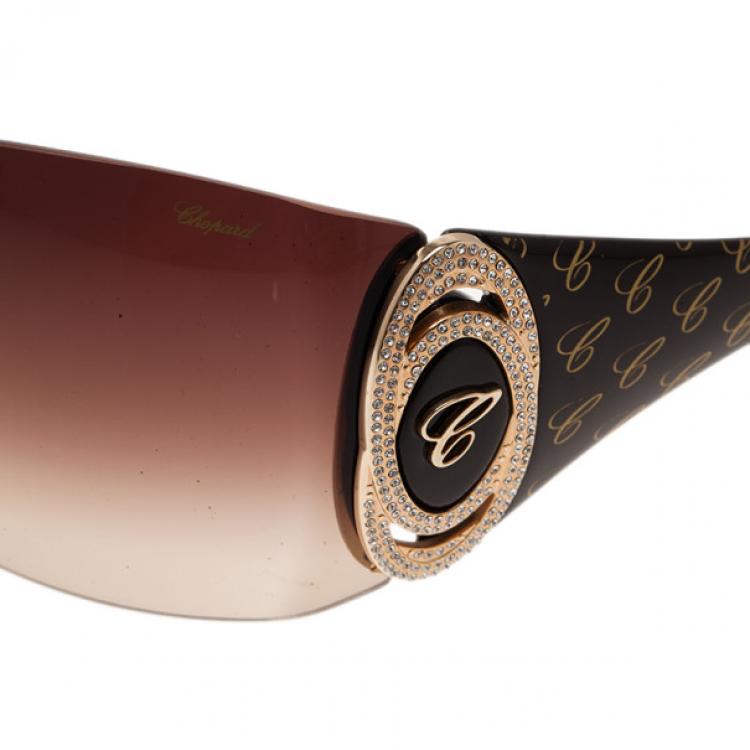 Pre Owned Chopard Brown SCH888O Shield Sunglasses