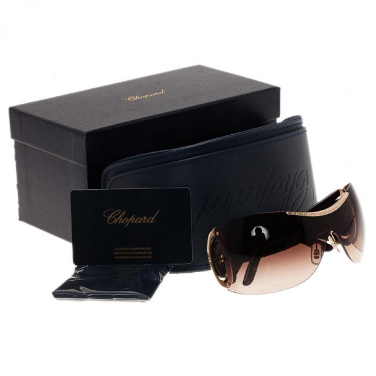 Pre Owned Chopard Brown SCH888O Shield Sunglasses